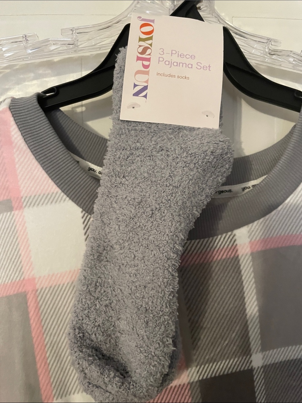 Joy Spun Cozy Plaid woman’s Pajama Set - Pink & Gray - Picture 9 of 9